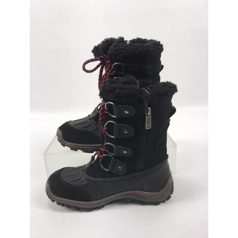 Pajar Black Fur Lined Winter Snow Waterproof Boots Womens US 6.5 EUR 37 Side Zip
